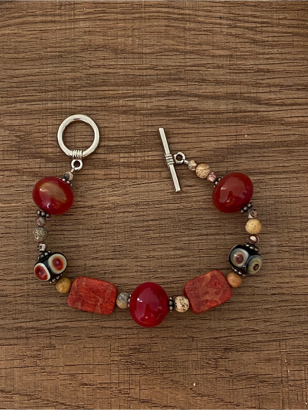 Handcrafted Red Beaded Toggle Bracelet